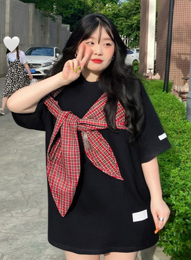 300斤特大码美式宽松学院风t恤女