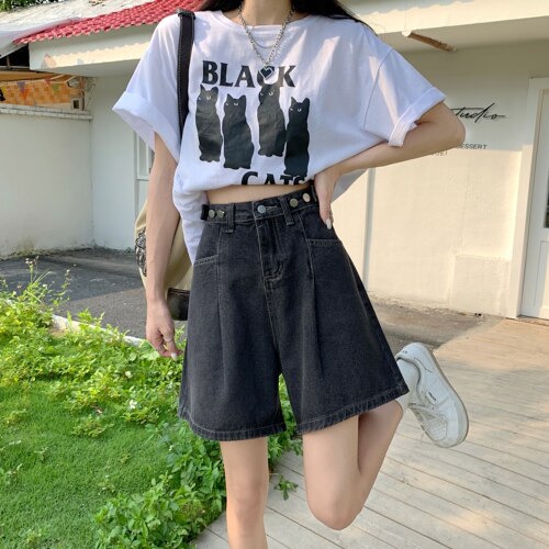 特大码女装300斤黑灰色牛仔短裤