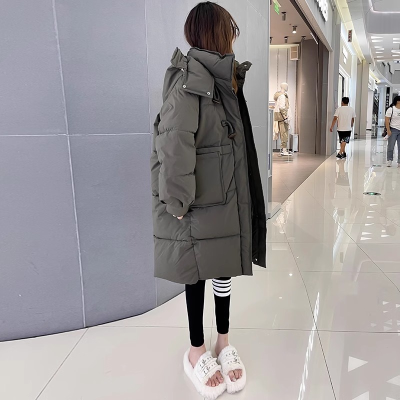 300斤大码连帽中长款棉衣棉服女