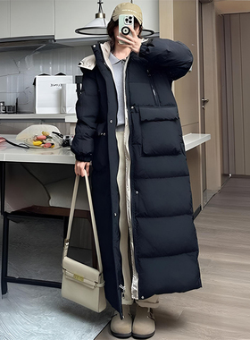 300斤特大码黑色高级感连帽长款棉服女胖mm宽松慵懒风面包服上衣