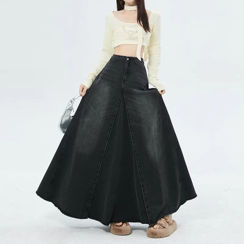 特大码美式ins宽松黑色中长裙子