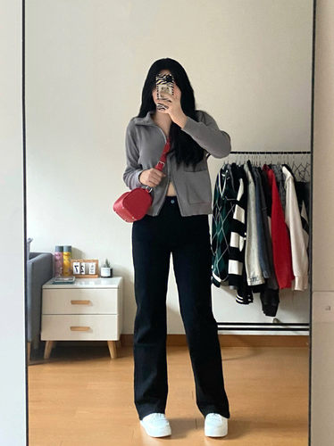 大码女装胖mm黑色高腰弹力牛仔裤