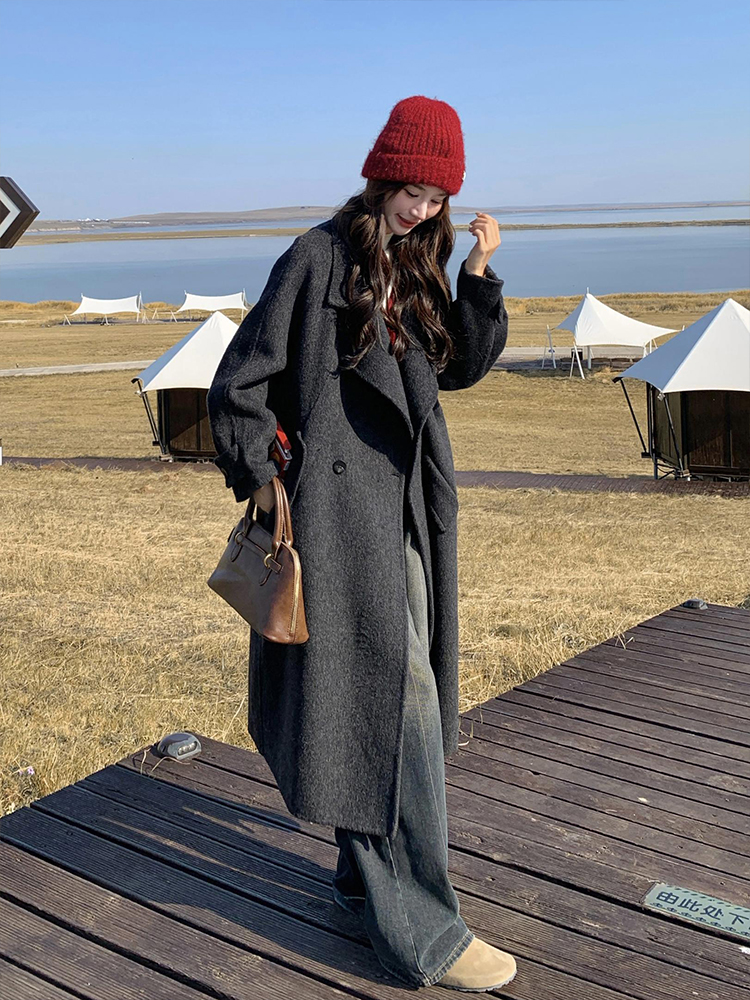 150kg Plus Size Women's Classy Gray Woolen Outwear for Fat mm Korean Style Classy Casual Woolen Outwear Trend