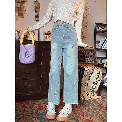 大码女装个性创意设计感牛仔裤女