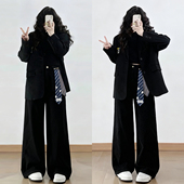 女装 子复古高街宽松直筒裤 高腰显瘦阔腿牛仔裤 裤 女新款 胖mm特大码