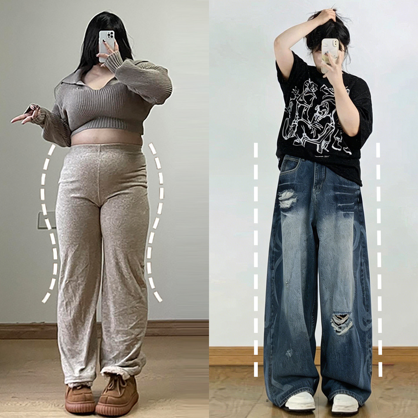 胖mm特大码女装蓝色高腰破洞弯刀牛仔裤女设计感小众宽松阔腿裤子
