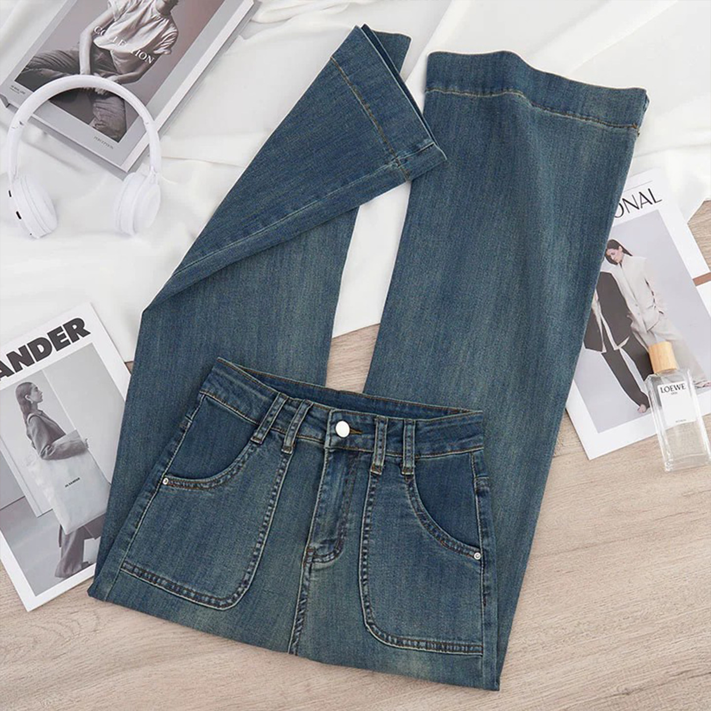 300斤大码女装美式蓝色牛仔裤女胖mm梨型身材显瘦百搭阔腿长裤子,女装/女士精品,大码裤装,淘宝优惠券,粉丝福利购,淘宝优惠卷