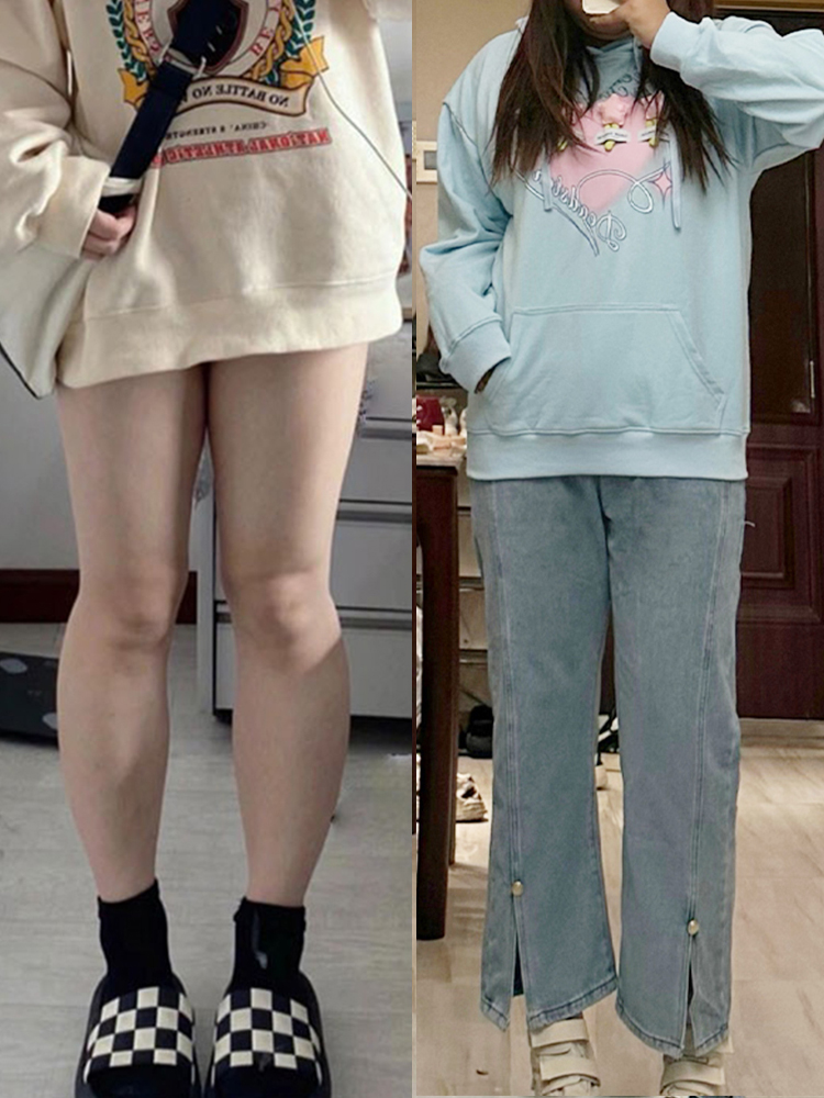 特大码女装300斤高腰开叉九分牛仔裤女胖mm宽松百搭直筒阔腿裤子