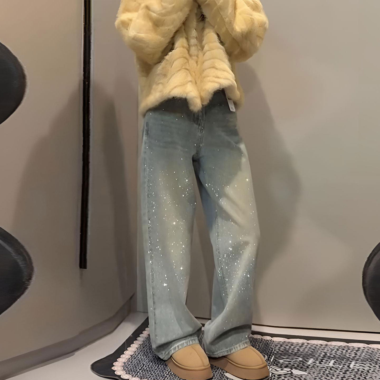 特大码胖mm美式高街阔腿牛仔裤女新款设计感满天星河烫钻直筒长裤,女装/女士精品,大码裤装,淘宝优惠券,粉丝福利购,淘宝优惠卷
