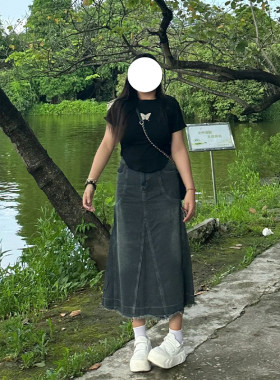 300斤特大码复古牛仔A字半身裙女