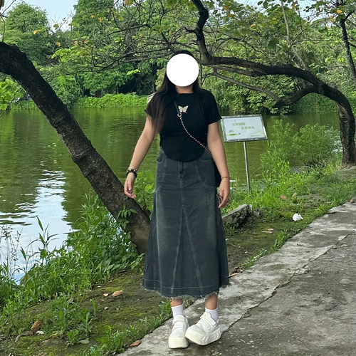 300斤特大码复古牛仔A字半身裙女