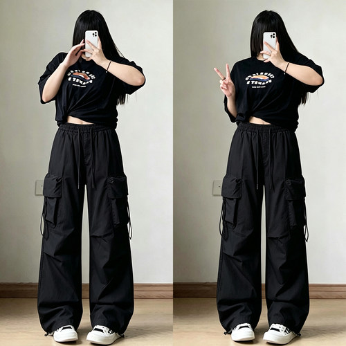 胖mm大码松紧腰百搭休闲阔腿裤女
