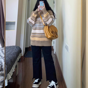 女毛边梨形身材黑色遮胯显瘦直筒裤 胖mm牛仔裤 子 女装 300斤特大码