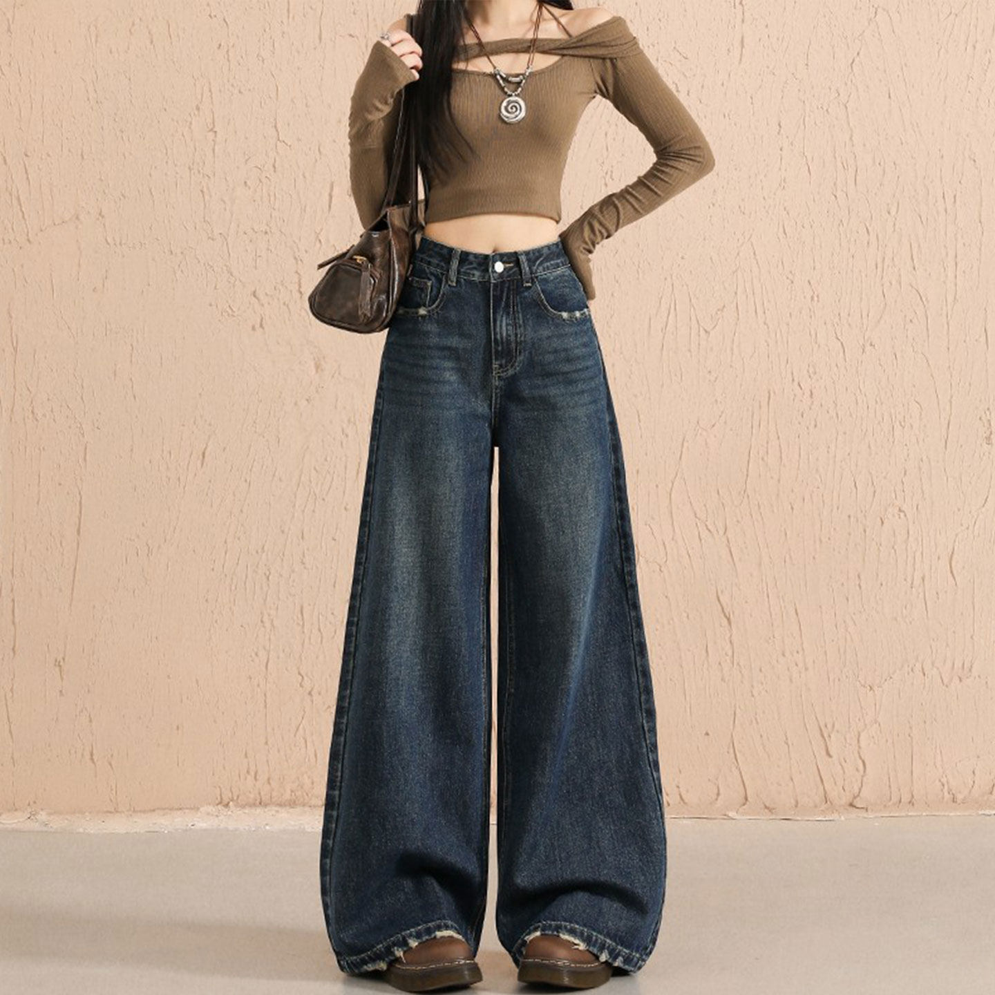 大码女装胖mm美式设计感磨破牛仔裤女复古百搭高腰松弛感阔腿裤子,女装/女士精品,大码裤装,淘宝优惠券,粉丝福利购,淘宝优惠卷