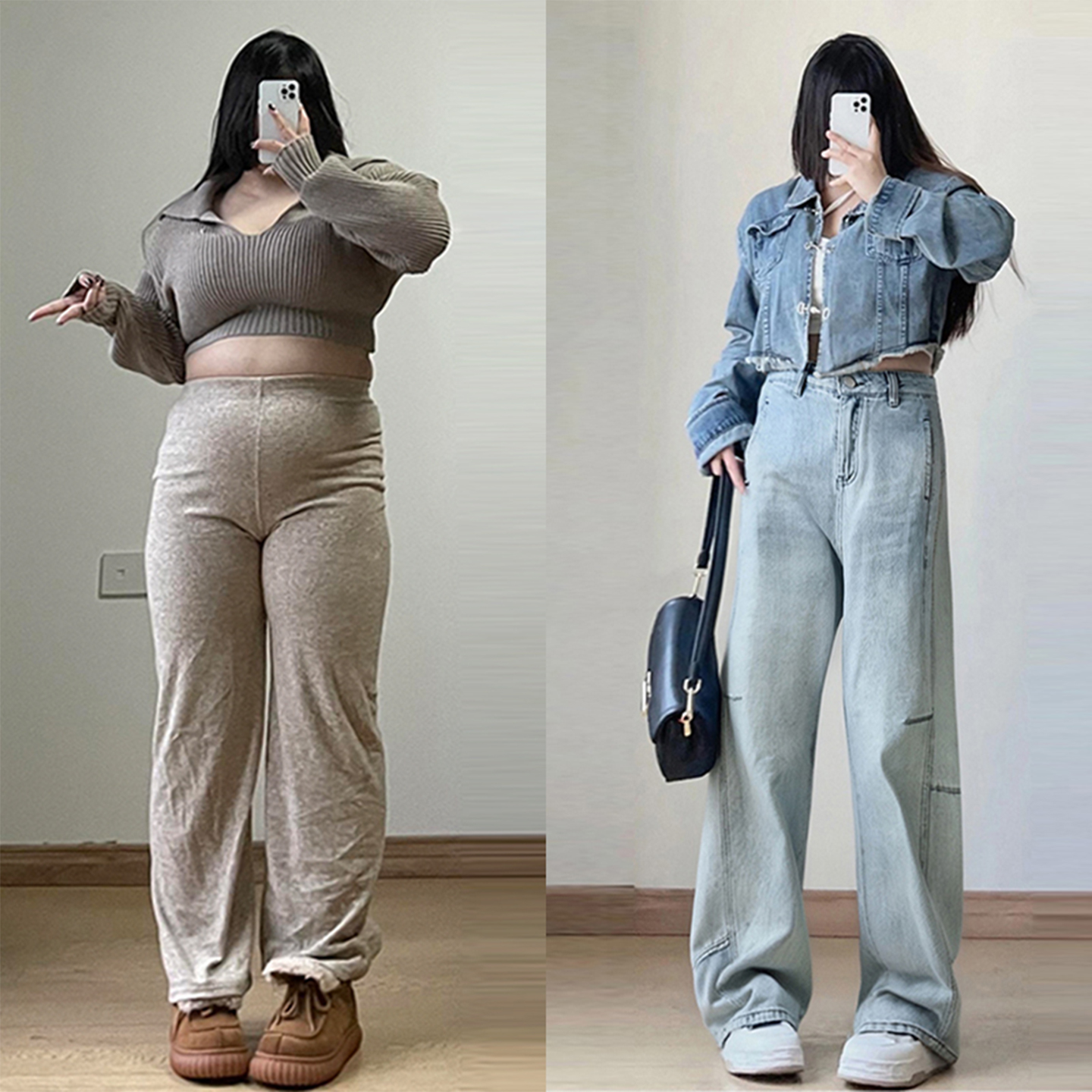 特大码学生宽松显瘦弯刀牛仔裤女