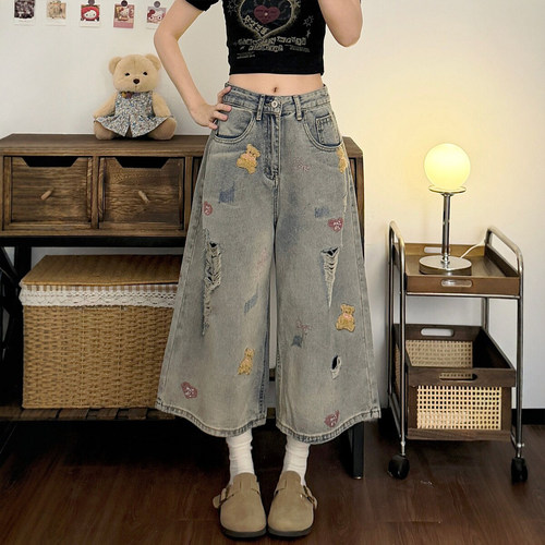 胖mm特大码女装小众百搭牛仔裤女
