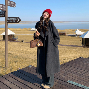 特大码女装胖mm韩系黑灰色毛呢大衣女冬季加厚高级感过膝呢子外套