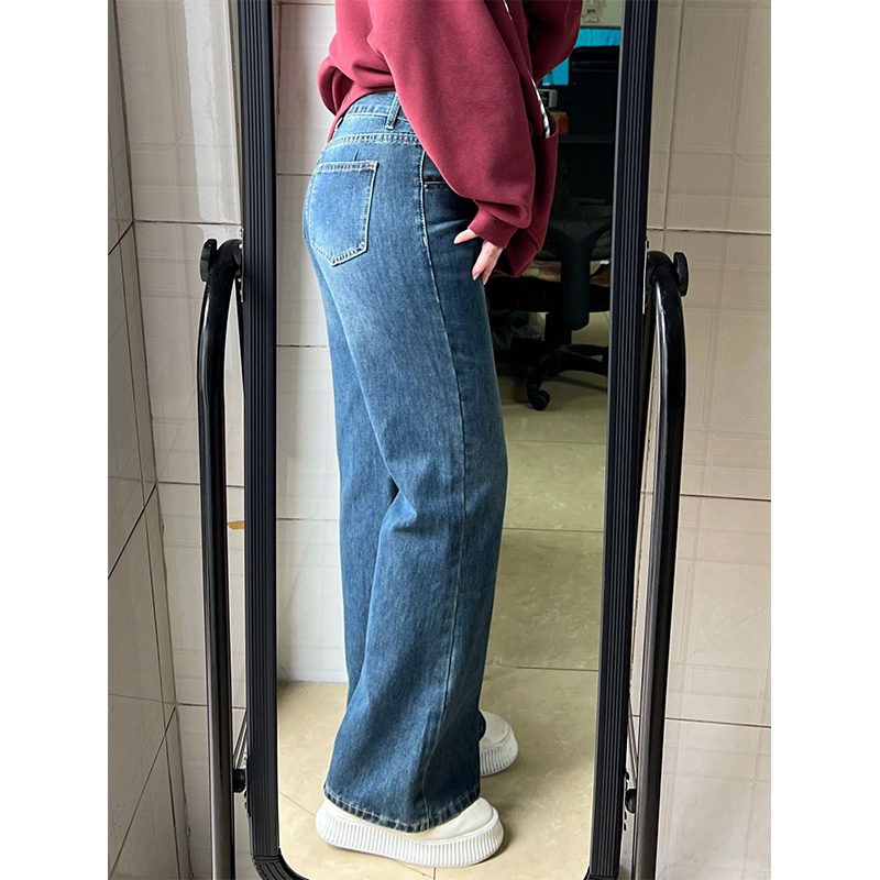 特大码高腰宽松显瘦直筒牛仔裤女