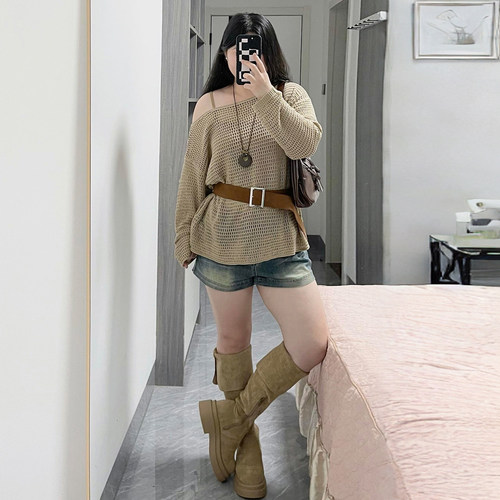 大码胖mm设计感遮肚显瘦牛仔短裤