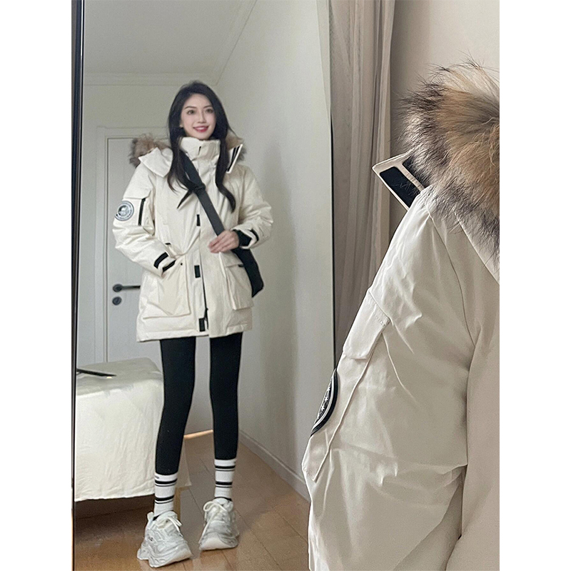 300斤大码女装胖mm白色大毛领棉服女韩版工装加厚保暖派克服外套