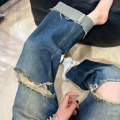 特大码设计感小众复古显瘦牛仔裤