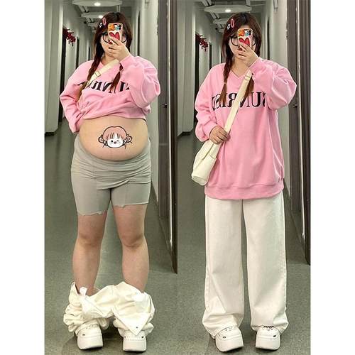 大码女装美式高街慵懒风牛仔裤女