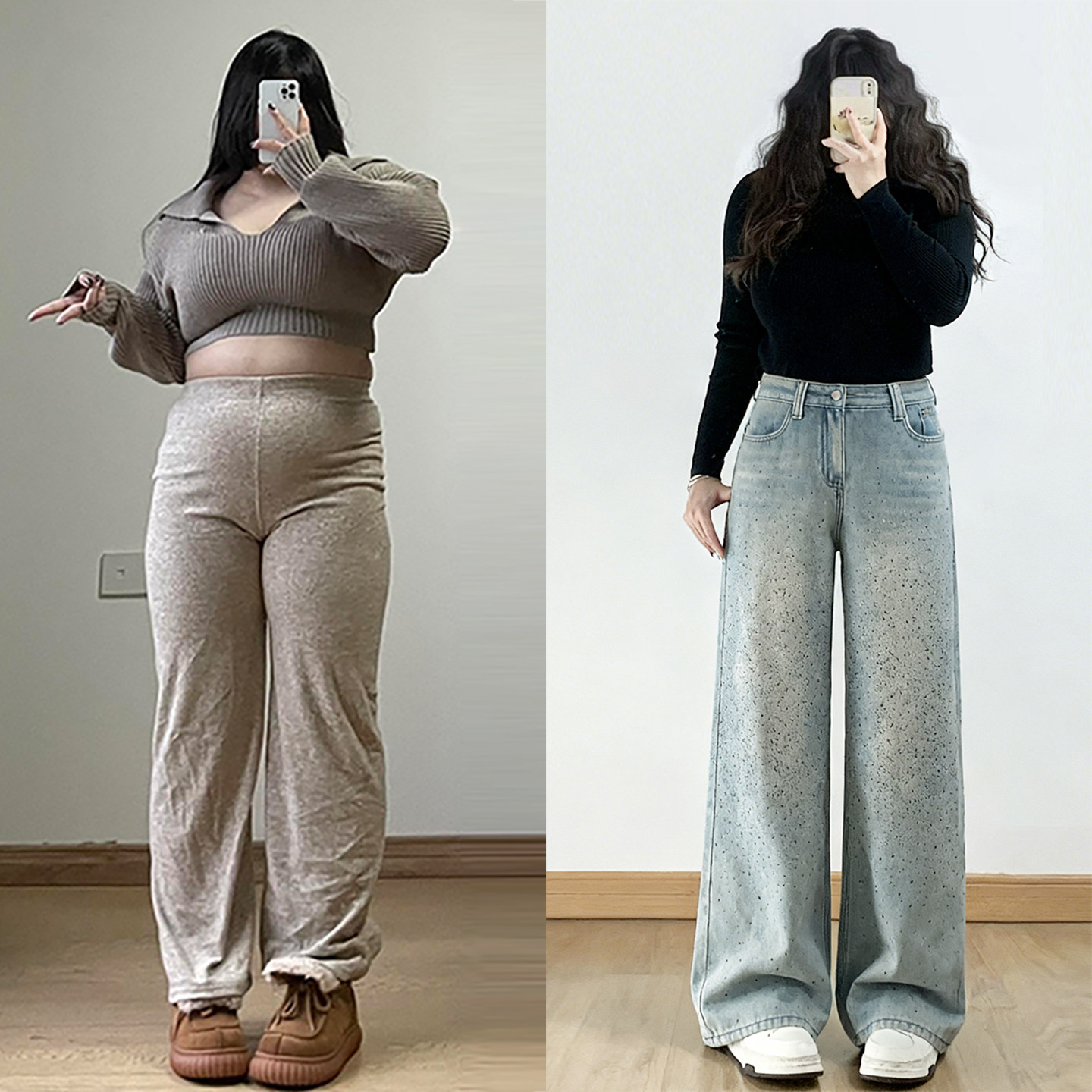 大码女装胖mm蓝色满天星烫钻牛仔裤女美式宽松设计感直筒阔腿裤子,女装/女士精品,大码裤装,淘宝优惠券,粉丝福利购,淘宝优惠卷