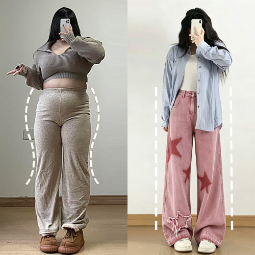 胖mm大码宽松显瘦多巴胺牛仔裤女