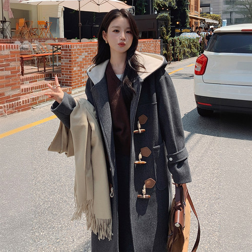 大码女装胖mm灰色慵懒风呢子外套