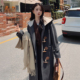 学院风毛呢大衣女新款 300斤特大码 韩版 胖mm牛角扣设计感连帽大衣