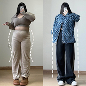 女宽松bf慵懒风直筒裤 大码 子 个性 ins渐变设计牛仔裤 女装 胖mm美式