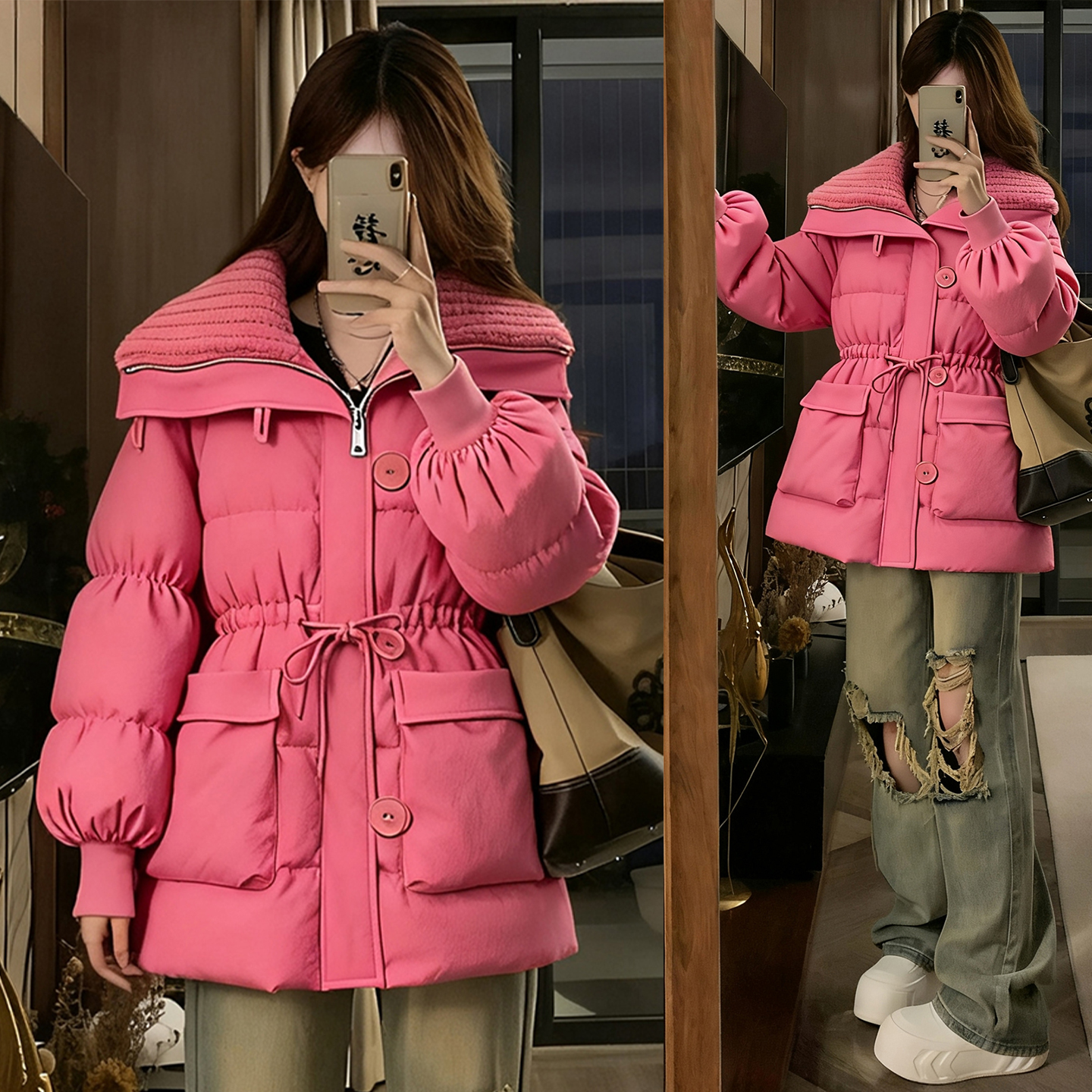 大码女装胖mm韩版气质百搭棉衣女