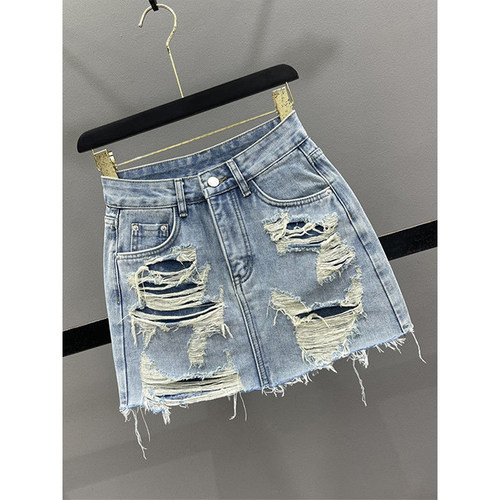 特大码复古ins设计感破洞短裙女