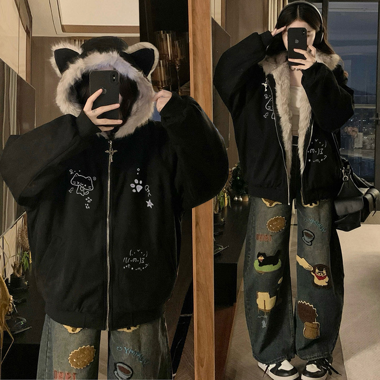 大码女装胖mm设计感时尚宽松棉衣