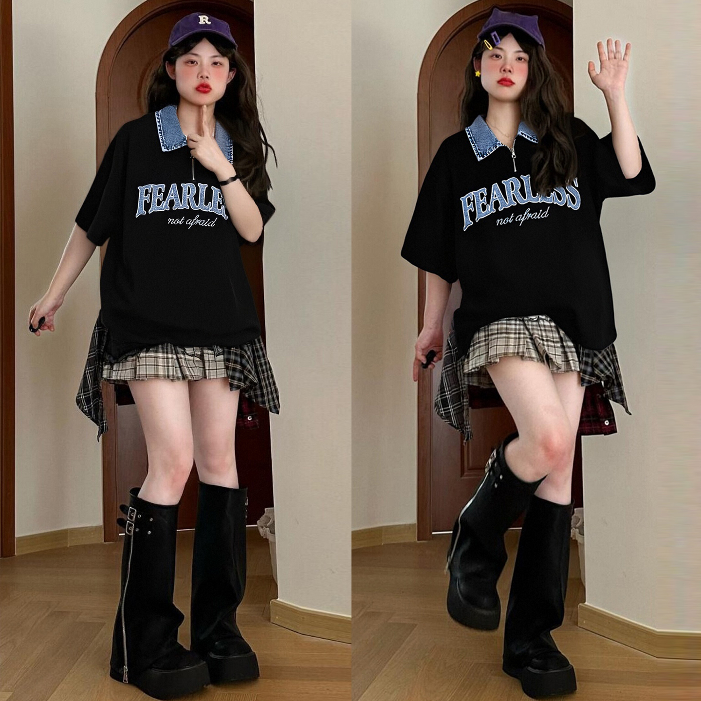300斤特大码甜妹穿搭学院风t恤女
