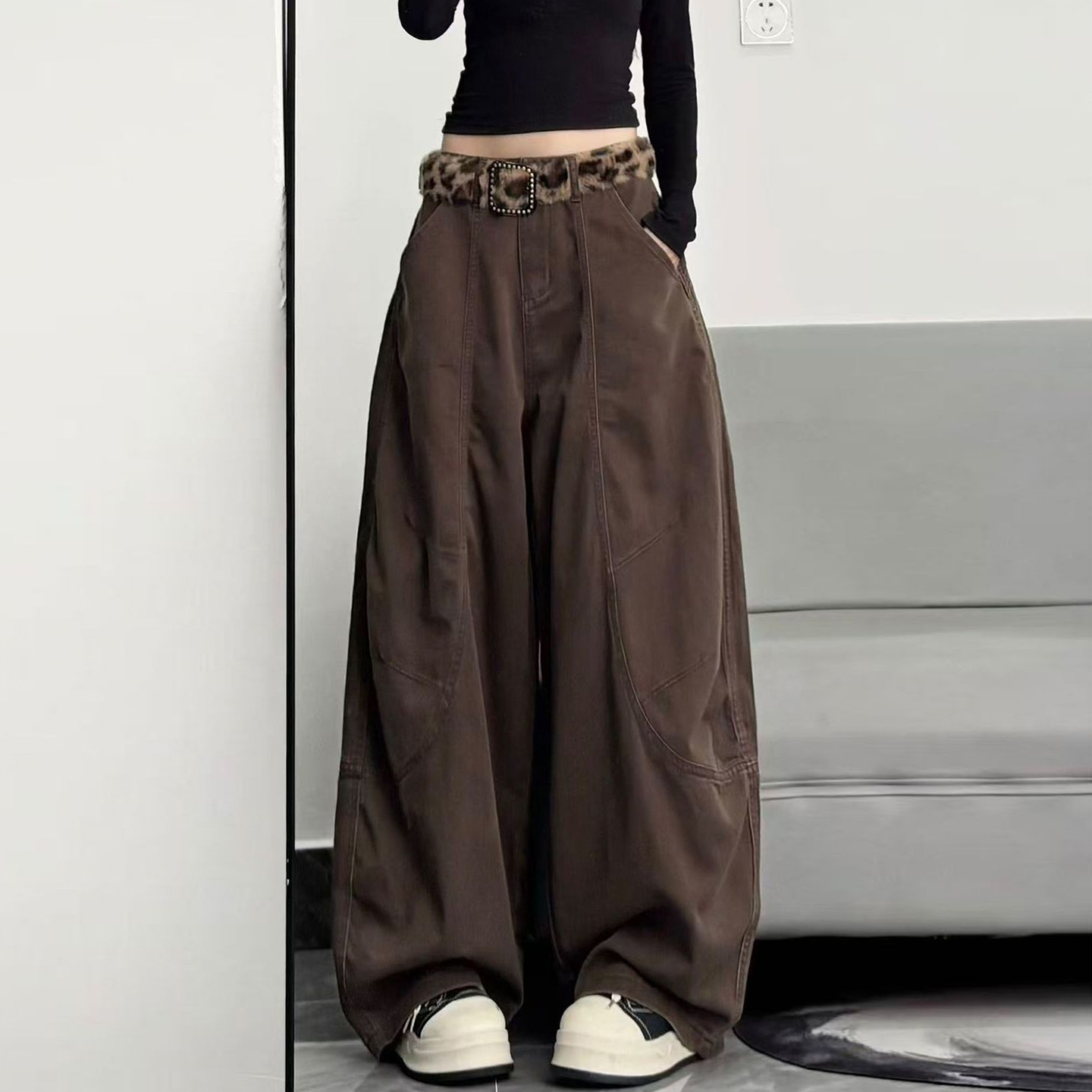 特大码女装韩系高腰显瘦阔腿裤子