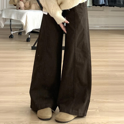 300斤大码女装美拉德穿搭阔腿牛仔裤女秋冬胖mm宽松显瘦直筒裤子