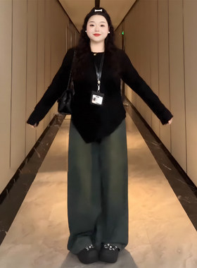 特大码胖mm简约休闲风长袖针织衫