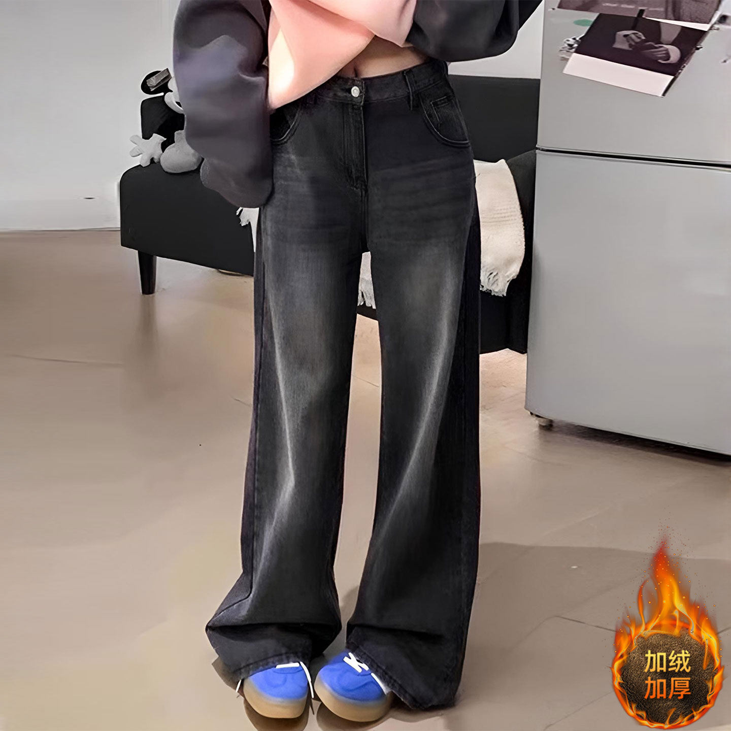 胖mm大码女装黑灰色复古做旧牛仔裤女小个子穿搭加绒加厚直筒裤子,女装/女士精品,大码裤装,淘宝优惠券,粉丝福利购,淘宝优惠卷