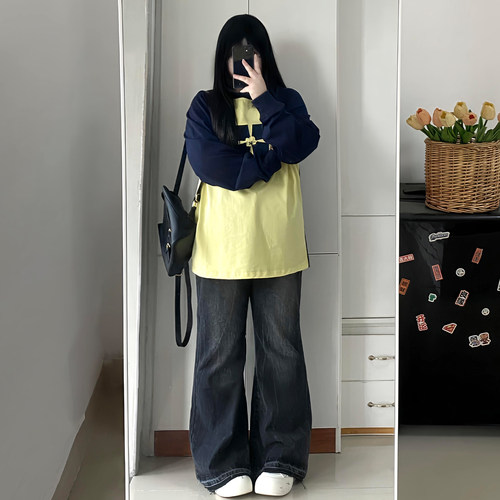 特大码韩版简约慵懒风长袖上衣女