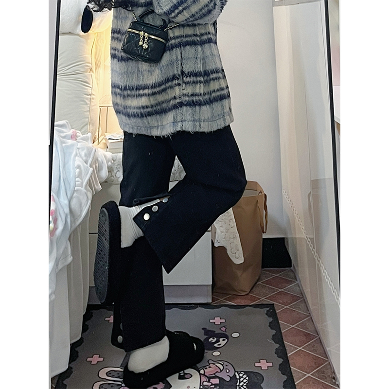 特大码胖mm黑色高腰显瘦牛仔裤女