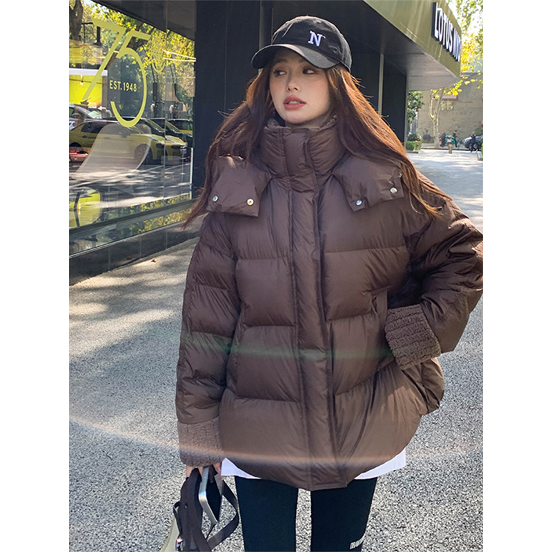 特大码高级感时尚拼接显瘦棉衣女