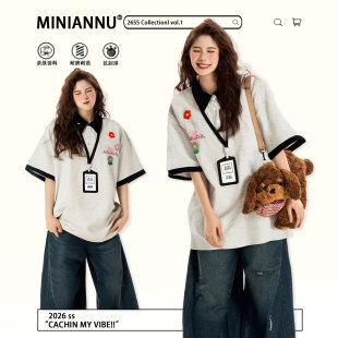 t恤女2026新款 学院风甜美可爱短袖 胖mm休闲百搭遮肉上衣 女装 大码