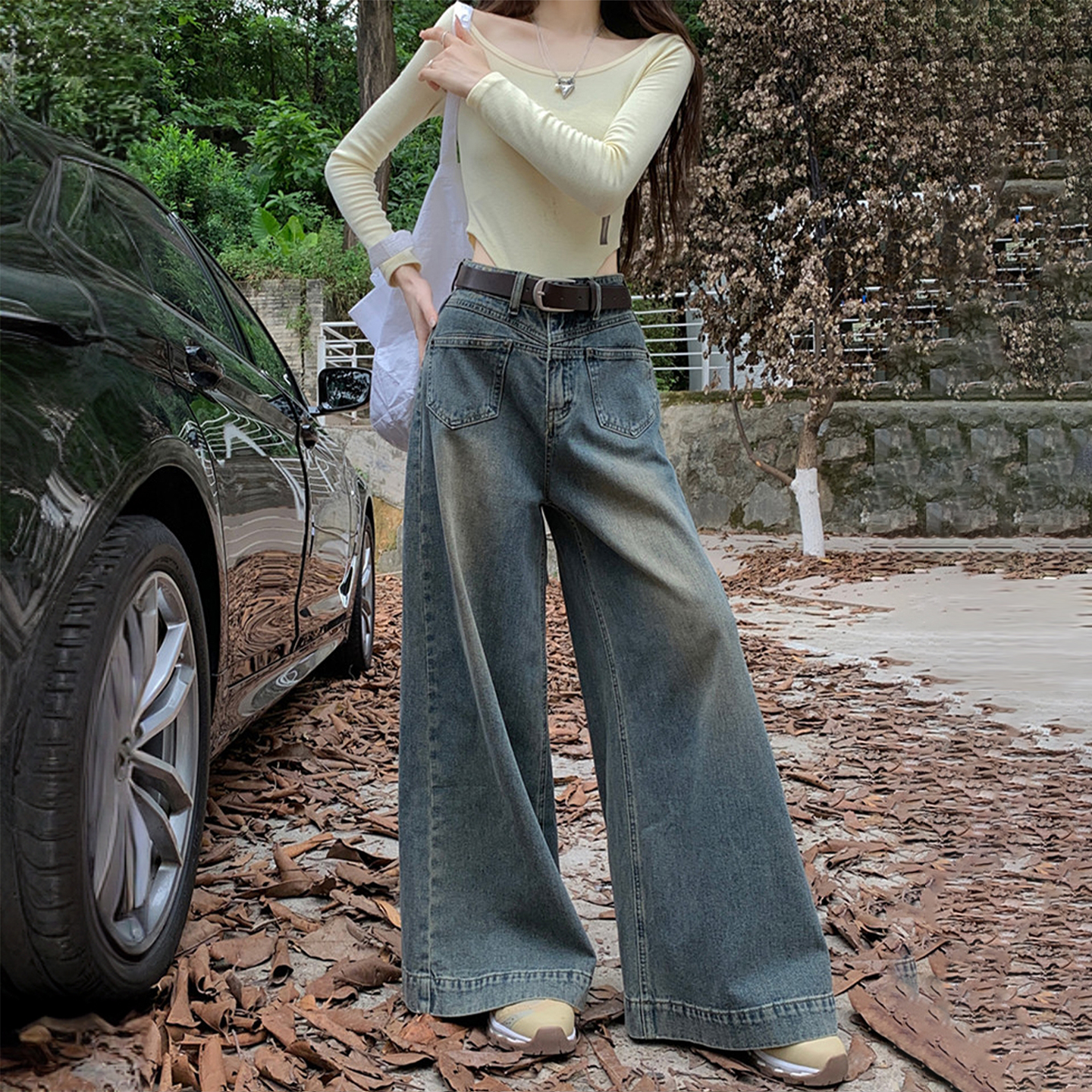 胖mm大码绝美穿搭小众水洗裤子女