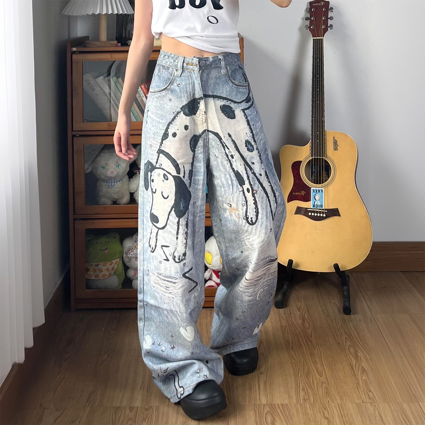 300斤特大码美式涂鸦高街直筒裤