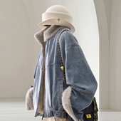 300斤大码 女装 立领毛领拼接牛仔外套女胖mm韩系减龄气质显瘦棉服