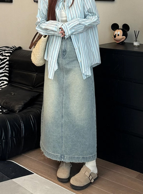 胖mm特大码蓝色中长款牛仔半身裙女今年流行的漂亮裙子a字包臀裙