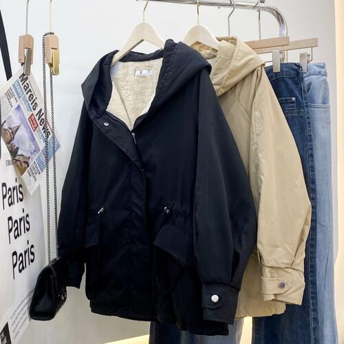 特大码胖mm黑色连帽外套女派克服