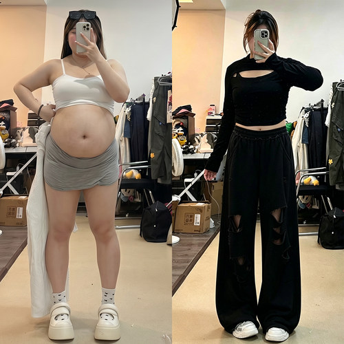 胖mm大码女装宽松垂感运动裤女