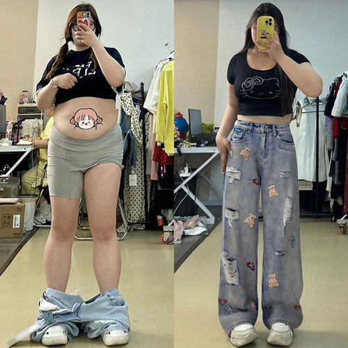 大码女装夏胖mm遮肉显瘦直筒裤女